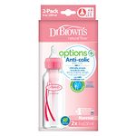 Dr. Brown's Natural Flow Options Standard Neck Baby Bottle (250ml, Pink, Set of 2)