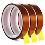 YTBUBOR 3 Roll 20m x 20mm High Temp Tapes Heat Resistant Tape Polyimide Film Self Adhesive Tawny Masking Tape for Electric Task, 3D Printers, Solder, Painting and Packing Fixing