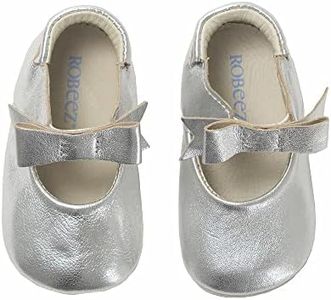 Robeez First Kicks Baby Girl and Unisex Shoes for Infant/Toddlers - 0-24 Months, Silver, 6-9 Months Infant