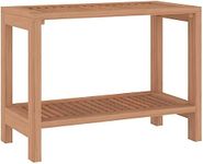 vidaXL Solid Teak Wood Shower Bench with Two-Tier Shelf - Sturdy Wooden Frame for Safety, Rustic Finish, Easy Assembly, 60x30x45 cm, Durable Bathroom Bench