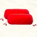 Dulhan Creations Soft and Bright, Solid Color Velvet Bolster Covers Set of 2, 16" x 32" Wrinkle Free Bed Side Long Decorative Round Pillow Cover Cherry Red Masand Khol for Living Room Diwan Set