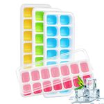 Just QT Ice Cube Trays with lid , Set of 4 , Spill-Resistant ice Moulds , Freezer Soft Base Easy Release for Your Favourite Drink - LFGB Certified, BPA Free ice Cube Tray