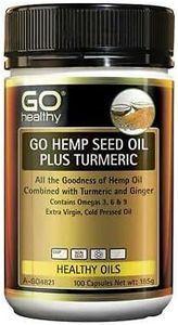 Go Healthy Hemp Seed Oil Plus Turmeric, 100 Softgel capsules, Amber