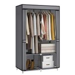 MOGELAFOO 35 Inch Portable Wardrobe Closet for Small Room, Clothing Organizer Storage Rack with Non-Woven Fabric Cover, 2 Clothes Hanging Rods and 4 Storage Shelves, Grey