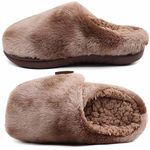 ONCAI Womens Fuzzy Slippers Memory Foam Diabetic Slipper Cozy Plush Cushion Scuff Slip On Adjustable Faux Fur Soft Warm Slipers Brown Size 5