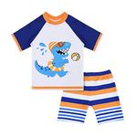 WAWSAM Baby Boys Swimsuit Set Dinosaur Toddler Swimming Rash Guard Two Pieces Trunk Short Sleeve Swimwear Set White