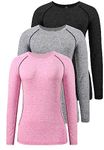 Star Vibe 3 Pack Dry Fit Long Sleeve Tshirt for Women Moisture Wicking Long Sleeve Tee Outdoor Compression Running Workout Tops Black/Grey/Pink M