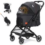 SKISOPGO Pet Strollers for Small Medium Dogs Cats, No Zipper Entry with Reversible Handle, One-Hand Foldable Puppy Doggie Jogging Stroller Pet Travel (black & gray)