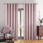 always4u Eyelet Printed Geometric Patterns Curtains 100% Blackout Velour Velvet for Living Room Drop Curtain Pair Panels Pink 66 * 72