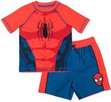 Marvel Spider-Man Big Boys UPF 50+ Cosplay Rash Guard & Swim Trunks Outfit Set Red/Blue 8