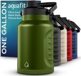 AQUAFIT 1 Gallon Water Bottle Insulated (Cold for 48 Hrs) - BPA Free & Leak Proof - 128oz Stainless Steel Water Jug - Big Water Bottle with Handle for Gym, Hiking, Camping & Travel (Military Green)