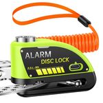 ONVIAN Motorcycle Disc Brake Lock with 120dB Alarm, Rechargeable Waterproof Motorcycle Locks Anti Theft for 7mm Motorcycle Brake Helmet Scooter Wheel Lock 5FT Reminder Cable (Lemon Yellow)