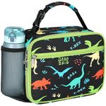 Bagseri Kids Lunch Bag Boys - Kids Lunch Box for Boys Reusable Leak-Proof and Insulated Lunch Bag with Water Bottle Holder Toddler Lunch Box for Daycare and School, Black Dinosaur