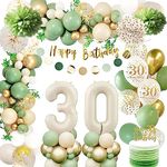 30th Birthday Decorations for Women Men, 30th Green Gold Birthday Party Decoration with Number 30 Balloon Happy Birthday Banner 30th Happy Birthday Cake Topper for 30th Birthday Party Decoration