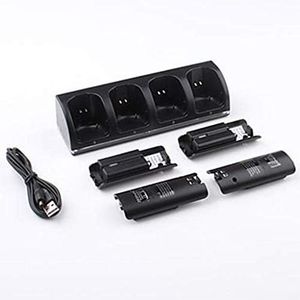 Charging Dock for Wii, 4 Ports Charging Station with 4 Rechargeable 2800 mAh Batteries Compatible for Wii Remote Control - Black