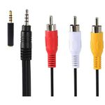 Padarsey 3.5 mm to RCA AV Camcorder Video Cable,3.5mm Male to 3RCA Male Plug Stereo Audio Video AUX Cable for Smartphones,MP3, Tablets,Speakers,Home Theater (3.5 Straight to 3 RCA 1.5m)