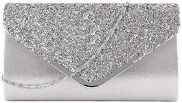 MEGAUK Women's Clutch Glitter Elegant Evening Bag Shiny Handbag Envelope Bag Rhinestone Clutch Bag with Chain for Wedding Prom Party, Fashion Silver, Einheitsgröße