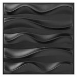 Art3dwallpanels 33 Pack 3D Wall Panel for Interior Wall Décor, PVC Textured Accent Wall, Elegant Wave 3D Wallpaper Modern Wall Tiles, Black