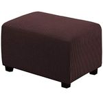 Stretch Ottoman Cover Ottoman Slipcovers Foot Stool Cover Form Fitted Ottoman Foot Rest Slipcover, Textured Thick Checked Jacquard Fabric with Elastic Bottom, Washable, Oversized, Brown