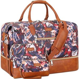 Weekender Bag for Women, Travel Duffel Bag Carry On Overnight Bag with Shoe Compartment Large Nylon Travel Weekend Tote Bag, 8-Purple Leaf, Large, Weekender Bag for Women, Travel Duffel Bag Carry on