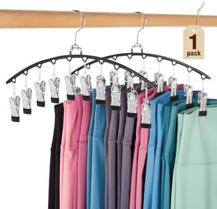 HOUSE DAY Legging Organizer for Closet, Metal Yoga Pants Hanger 1 Pack w/10 Clips Holds 10 Leggings, Space Saving Hanger Closet Organizers and Storage, Clips Hanger for Pants, Skirts, Hats, Black