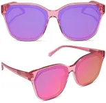 DIFF Gia Designer Oversized Square Sunglasses for Women UV400 Protection, Candy Pink Crystal + Pink Rush Mirror