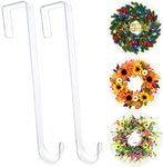 Wreath Hanger,12” Clear Wreath Hooks for Front Door,2 Pack Over the Door Easter Christmas Decoration Hangers Fall Halloween Wreaths holder,Non Scratch Wreath Hangers for Front Door Décor Welcome Sign