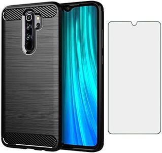 Asuwish Phone Case for Xiaomi Redmi Note 8 Pro with Tempered Glass Screen Protector Cover and Cell Accessories Soft TPU Silicone Slim Thin Protective Redme Note8 8pro Women Men Carbon Fiber Navy Black