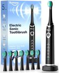 Bymore Electric Toothbrush for Adults,Travel Sonic Toothbrush with 8 Replacement Heads, Ultra Clean Rechargeable Toothbrush Portable One Charge for 330days 5 Modes 2mins Timer-Black