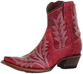 Corral Boots Womens Tooled-Inlay Snip Toe Cowboy Booties Boots Ankle Low Heel 1-2" - Red - Size 8.5 M