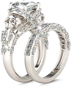 Jeulia Skull Engagement Ring Sets Sterling Silver Promise Eternity Band Rings Diamond Princess Cut with Cubic Zirconia Wedding Engagement Anniversary Promise Rings Bridal Sets (8.0(U.S))