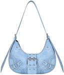 Verdusa Women's Studded PU Leather Clutch Shoulder Tote Handbag Adjustable Strap Boho Bags Blue One-Size