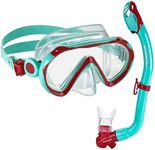 Phantom Aquatics Rapido Boutique Collection Sea Breeze Kids Combo - Anti-Fog Jr Mask and Dry Snorkel Set for Youth and Junior Snorkeling and Swim Gear (Turquoise Ruby)