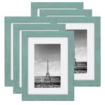 DUCIHBA 5x7 Modern Home Gallery Picture Frame Collage Set, Rustic Teal Blue Textured Wood Grain Profile, Shatter Free Plexi Glass Matted for 3.5x5.5 Photo, 6 Pack