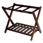 Folding Luggage Rack Wooden, Suitcase Luggage Stand Solid &Sturdy Legs with Nylon Straps Space Saving Luggage Stand for Bedroom Entryway Hotel Guest Room With Shoe Shelf S18