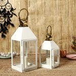 Amazon Brand – Umi Decorous Metal White Candle Lantern Handcrafted (White) (Medium) (14x14x43 CM) (Large) (18x18x61 CM) - Elegant Outdoor Lighting (18X18X50 CM, Set of 2) (White)