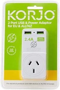 Korjo EU USB Power Adaptor, 2X USB Sockets, 1x AUS/NZ Socket, for Europe