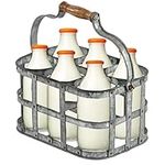 Trendi® Milk Bottle Holder Galvanized 4 Milk Bottles Doorstep Crate Carrier Traditional 7.75 (L) x 7.75 (W) x 6.25 (H) (6 Bottle Holder)