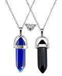 El Regalo 2Pcs/Set Crystal BFF Best Friend Magnetic Couple Matching Split Heart Pendant Necklaces for Besties/Couples - Valentines Day Gift (Black & Blue)