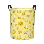 Dujiea Bees Honey Laundry Basket Round with Handle, Collapsible Foldable Canvas Storage Bin Dirty Clothes Bag for Laundry/Toys Organizer/College Dorm/Nursery/Decor(2 Sizes)