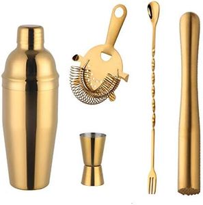 Buyerstar Bar Set 5-Piece Mixology Bartender Kit - Cocktail Shaker Set Bar Tool Set for Home and Professional Bartending - Martini Shaker and Drink Mixing Bar Tools - Cocktail Kit(GOLD)