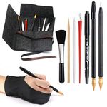 Scratch Painting Art Tools, 9 Piece Scratching Drawing Tools Set: Glove, Tools Bag, Scratch Coloring Pens, Plastic and Wooden Stylus, Scraper, Repair Pen, Clean Brush for Adults & Kids Art Supplies