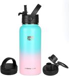 Polarscape Stainless Steel Insulated Water Bottle with Straw - Metal Water Bottle, Includes 3 Lids, 2 Straws, and Straw Brush - Wide Mouth, Double-Walled, BPA Free, Leak Proof - 1L Bubble Bliss