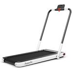 Goplus 2 in 1 Folding Treadmill, 2.25HP Under Desk Electric Treadmill, Installation-Free, with Remote Control, Bluetooth Speaker and LED Display, Walking Jogging Machine for Home Use (White)