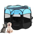 Foldable Portable Pet Playpen, Soft Pop up Pet Playpens for Puppy Dog Kitten Cat, Lightweight Fabric Playpen with Breathable Mesh, Pet Cage for Indoor and Outdoor Use (36 x 36 x 23 in, Blue, No Bag)