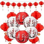 20 Pcs 12 Inches Chinese Japanese Paper Lantern and 8 Inches Chinese Red Paper Lanterns, Cherry Blossom Decorative Hanging Lanterns for Chinese New Year Decor Restaurant Wedding Party Home Decor