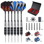 flintronic 6 Pack Steel Darts Set,Professional 22g Darts Tip with Non-slip Stainless Steel Shaft,4 Style Poly Flights,PVC Shafts,Dart Sharpener,Rubber Rings,Flight Protecter,with an Gift Box