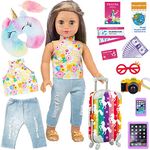 ZITA ELEMENT 24 Pcs Fashion 18 Inch Dolls Travel Suitcase Play Set Unicorn Pattern Doll Clothes and Accessories for 18 Inch Dolls (Doll & Shoes Are Not Included)