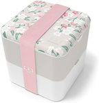 monbento - Large Bento Box MB Square Sakura with Compartments - Leakproof Lunch Box for Work and Meal Prep - BPA Free - Food Grade Safe - Japanese Flowers - Grey