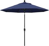 California Umbrella 9' Round Aluminum Market Umbrella, Crank Lift, Push Button Tilt, Black Pole, Navy Blue Olefin